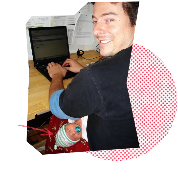 Logical Media Group founder working with family nearby