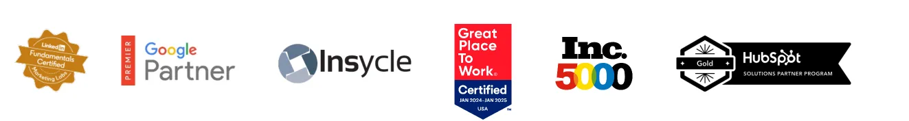 Google Partner, HubSpot Platinum, Inc. 5000, and other accreditations